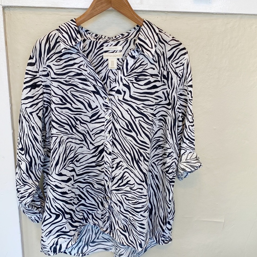 Cynthia Rowley Linen Zebra Button Down Shirt
